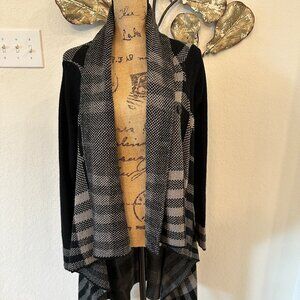 VENUS Black & Gray Plaid Open Front Waterfall Cardigan Sweater XL